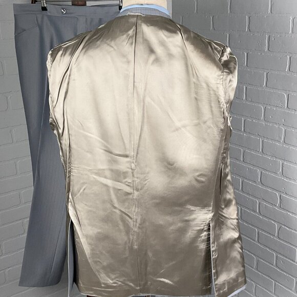 Phoenix Clothes Suit Men 46 42Wx30.5L Gray Embossed Stripe Tailored 70s 80s - Picture 8 of 16